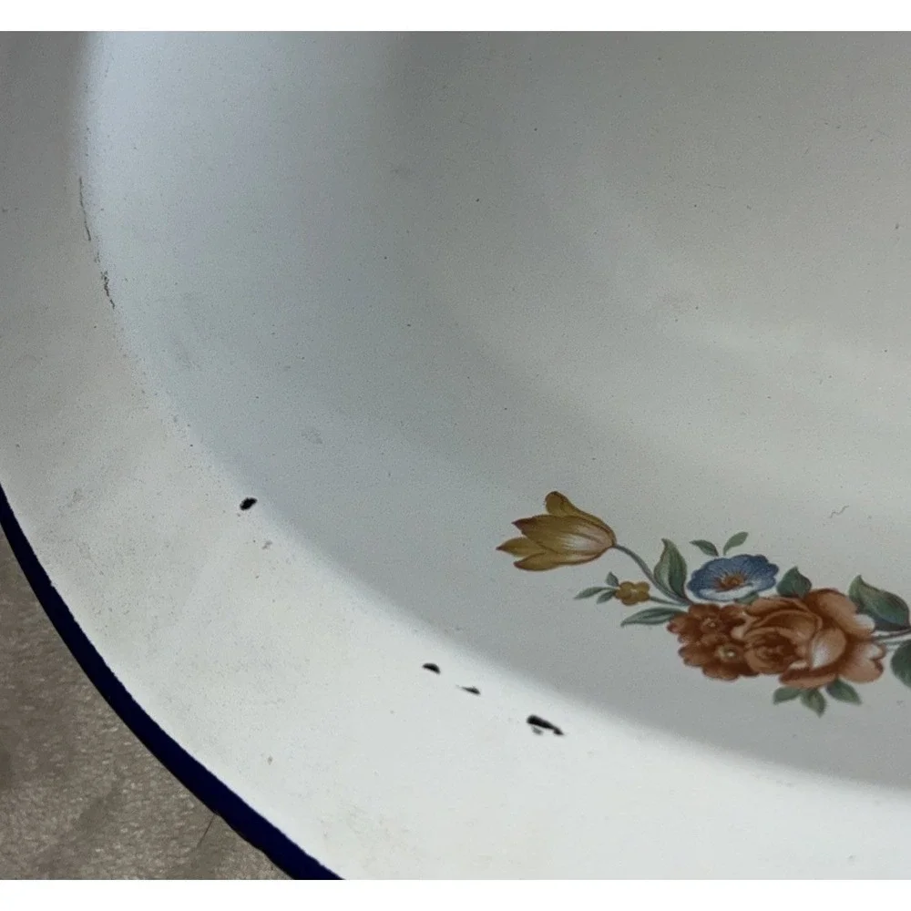 Vintage Serving Bowl Enamelware Floral 11x9